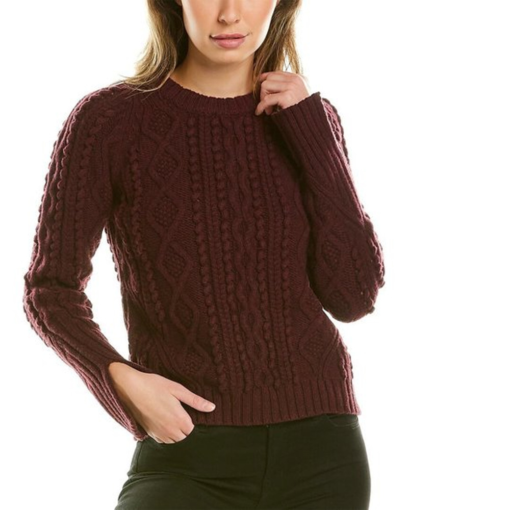 3.1 Phillip Lim Popcorn Cable Knit Wool Sweater Slit Cuff Pullover Wine Small